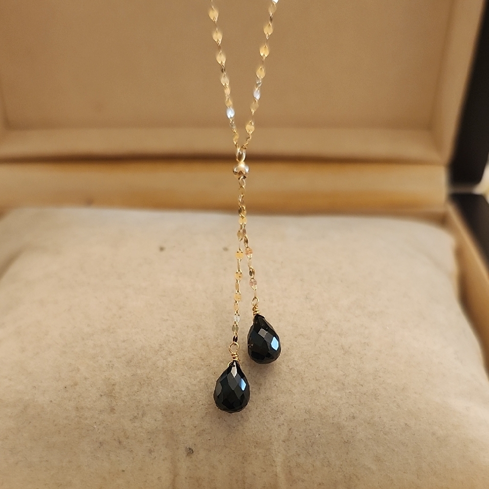 14k  Teardrop Beads 18 inch Lariat Necklace